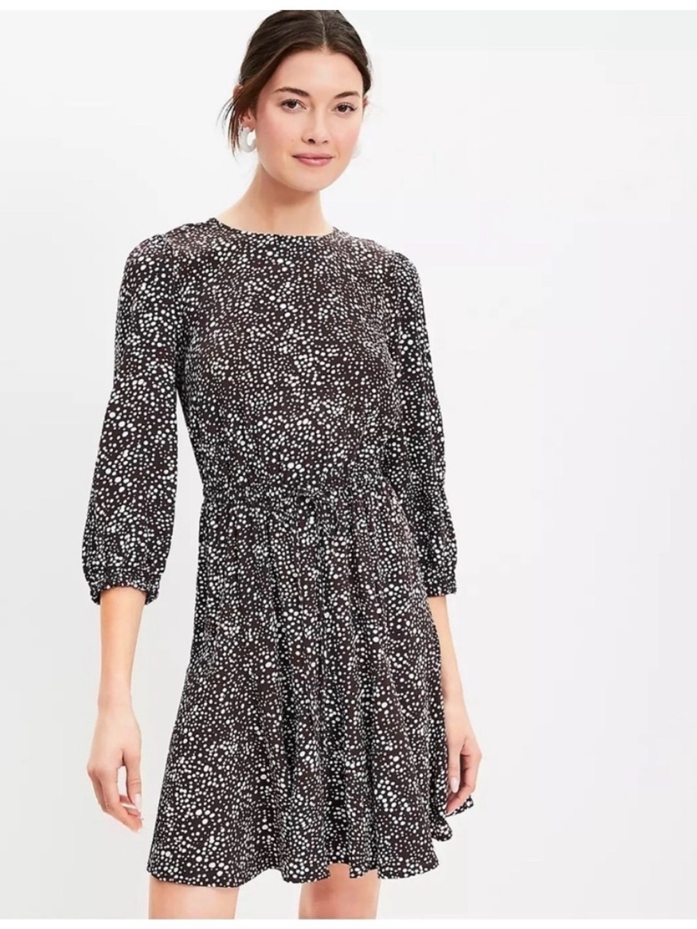 LOFT Dotted Godet Mini Flare Hem Dress